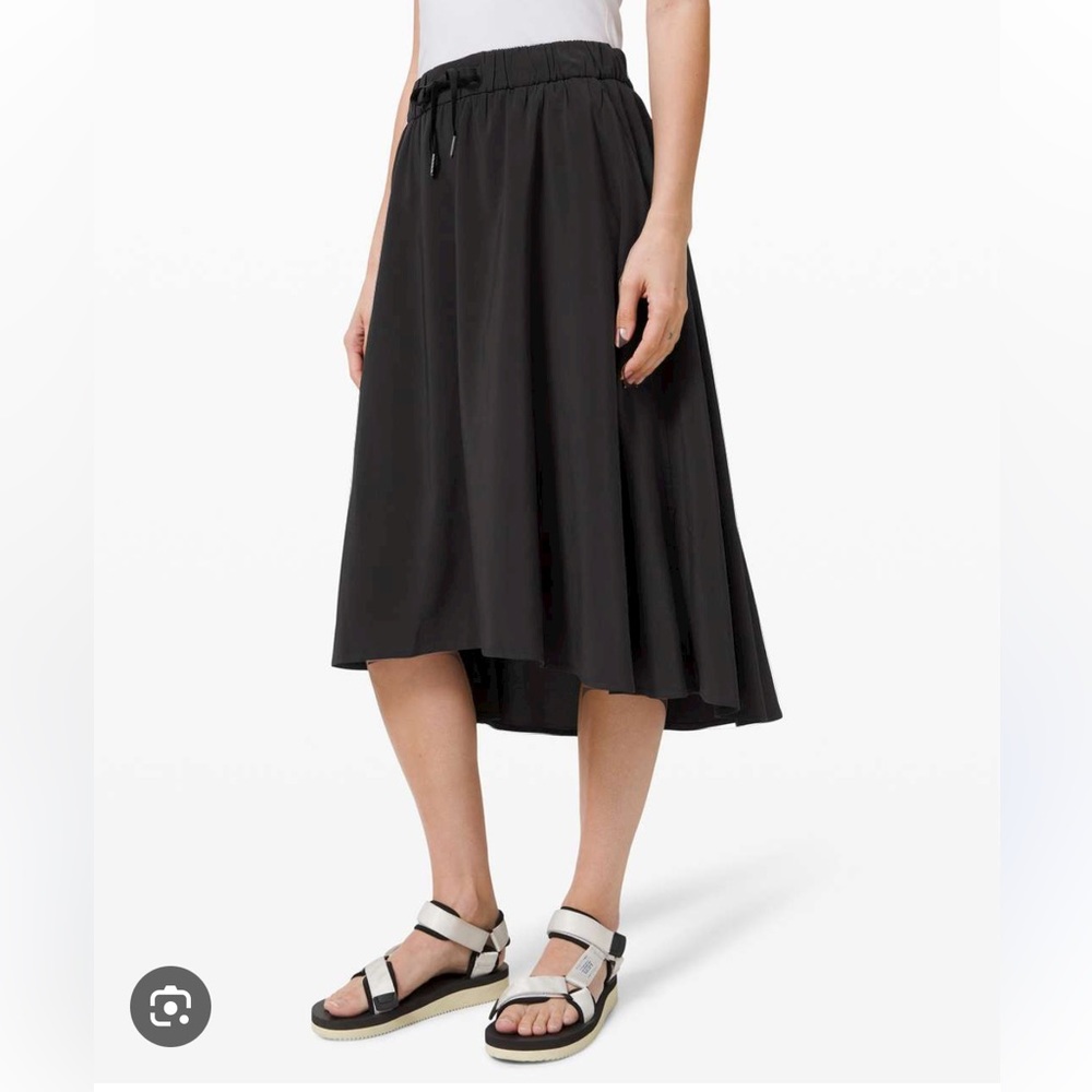 Lululemon black skirt midi high low with pockets time to flounce skirt black